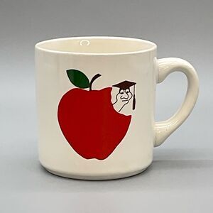Vintage 70s Red Apple Bookworm Graphic Favorite Teacher Coffee Tea Mug